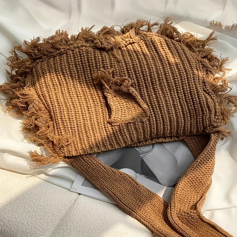 Tassel Tote Bag Large Capacity Shoulder Bag Knitted Storage Bag