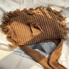 Tassel Tote Bag Large Capacity Shoulder Bag Knitted Storage Bag