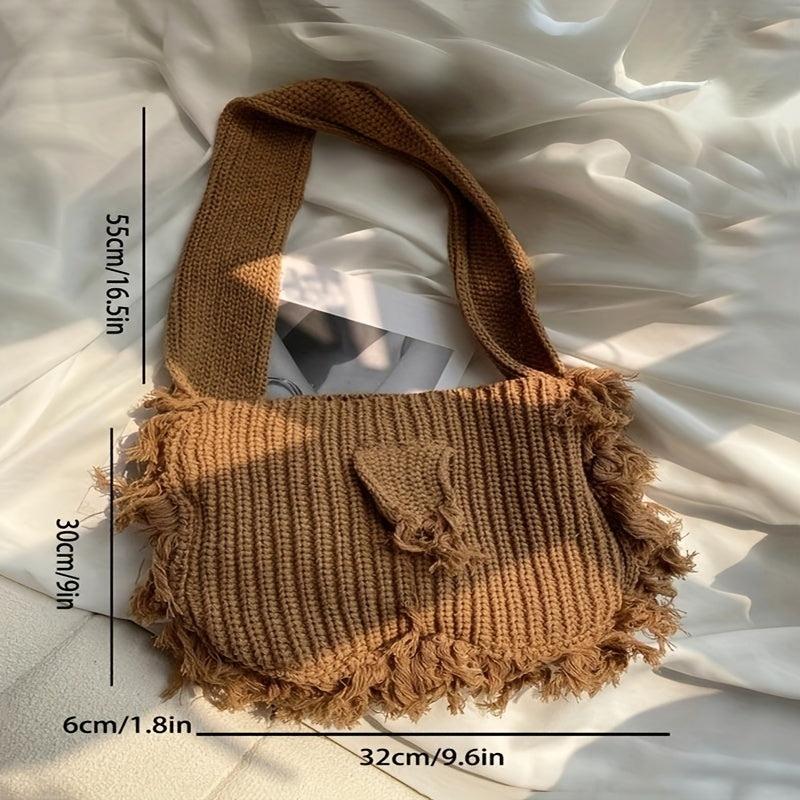 Tassel Tote Bag Large Capacity Shoulder Bag Knitted Storage Bag