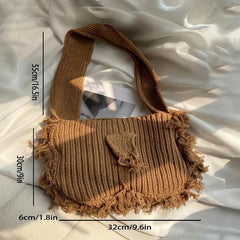 Tassel Tote Bag Large Capacity Shoulder Bag Knitted Storage Bag