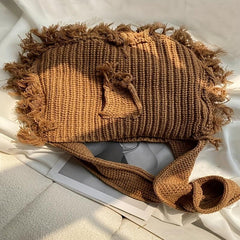 Tassel Tote Bag Large Capacity Shoulder Bag Knitted Storage Bag