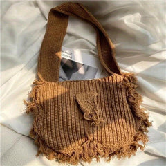 Tassel Tote Bag Large Capacity Shoulder Bag Knitted Storage Bag