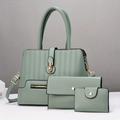 Solid Plaid Bag Set Shoulder Bag with Clutch Wallet & Credit Card Case