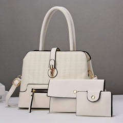 Solid Plaid Bag Set Shoulder Bag with Clutch Wallet & Credit Card Case