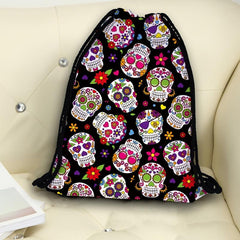 Skull & Flower Pattern Drawstring Backpack
