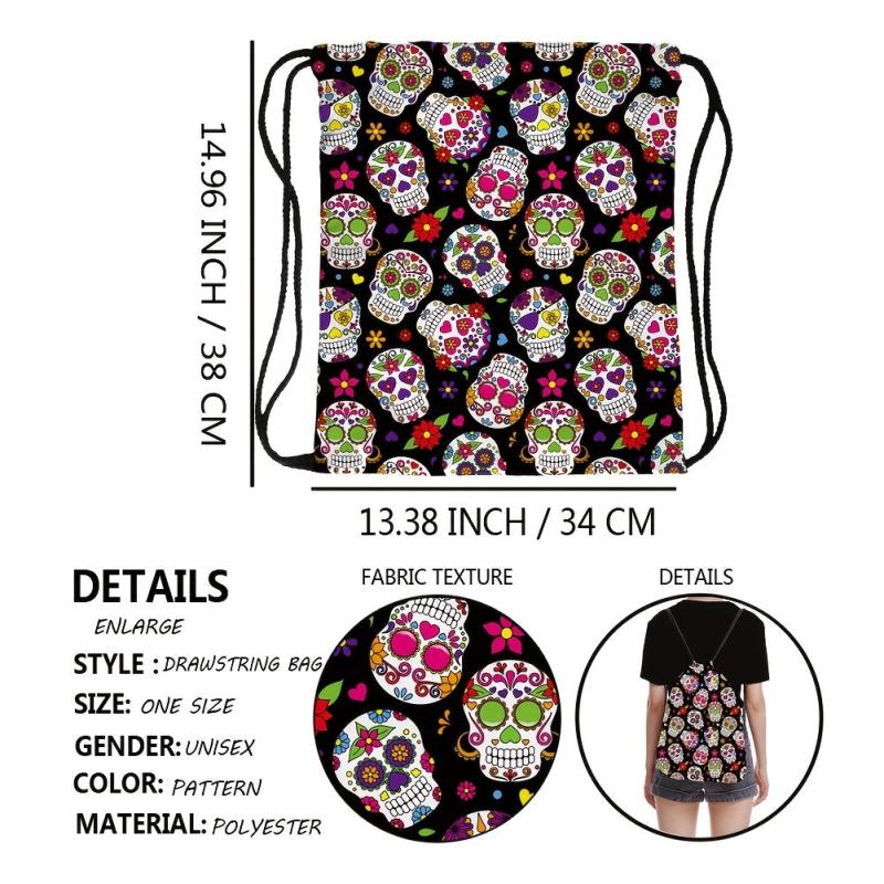 Skull & Flower Pattern Drawstring Backpack