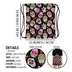 Skull & Flower Pattern Drawstring Backpack