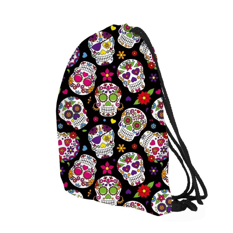 Skull & Flower Pattern Drawstring Backpack