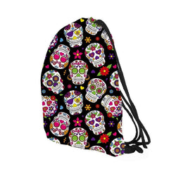 Skull & Flower Pattern Drawstring Backpack