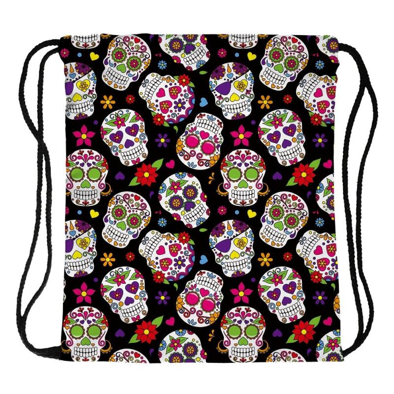 Skull & Flower Pattern Drawstring Backpack