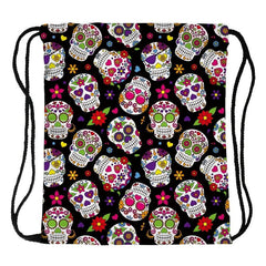 Skull & Flower Pattern Drawstring Backpack
