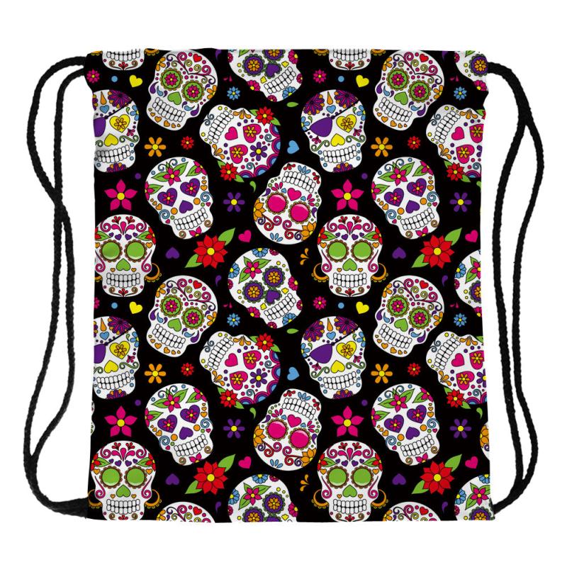 Skull & Flower Pattern Drawstring Backpack