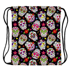 Skull & Flower Pattern Drawstring Backpack