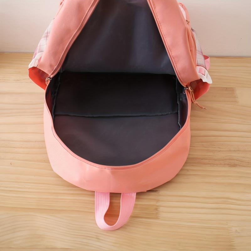 4Pcs Plaid Backpack Set School Bag Tote Crossbody Pencil Case
