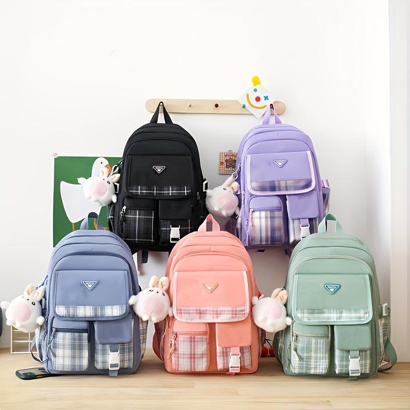 4Pcs Plaid Backpack Set School Bag Tote Crossbody Pencil Case