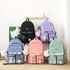 4Pcs Plaid Backpack Set School Bag Tote Crossbody Pencil Case