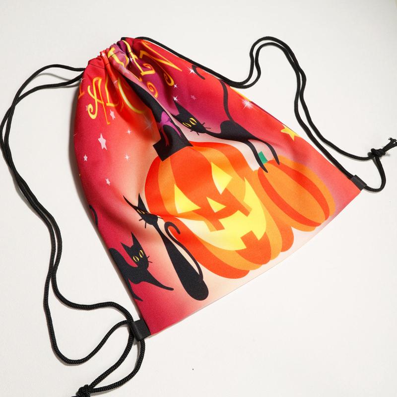 Halloween Pumpkin Skull Drawstring Backpack Ghost Cat Bundle Pocket