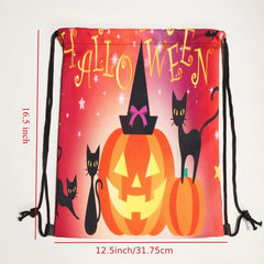 Halloween Pumpkin Skull Drawstring Backpack Ghost Cat Bundle Pocket