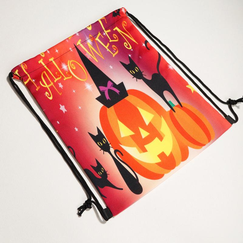 Halloween Pumpkin Skull Drawstring Backpack Ghost Cat Bundle Pocket