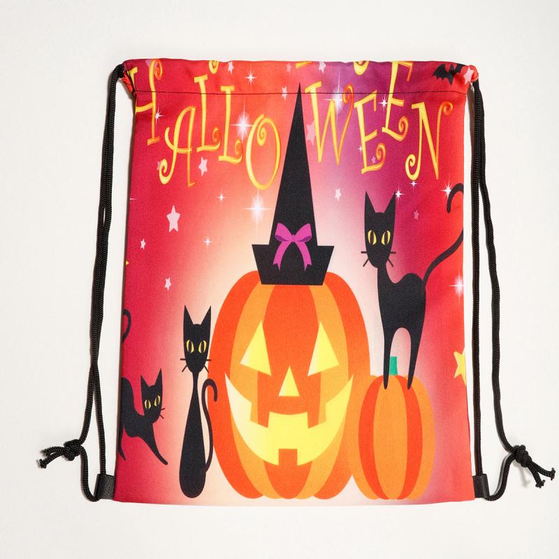 Halloween Pumpkin Skull Drawstring Backpack Ghost Cat Bundle Pocket