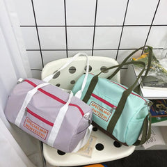 Colorblock Letter Sports Bag Gym Lightweight Luggage Bag
