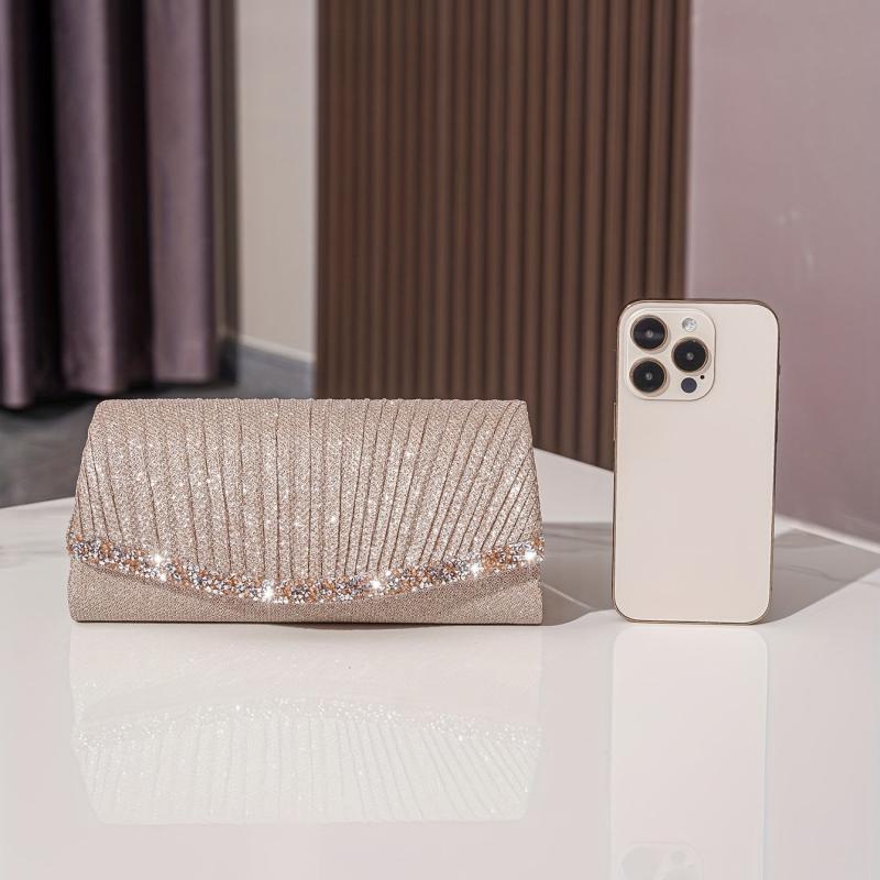 Ruched Rhinestone Decor Clutch Bag for Women