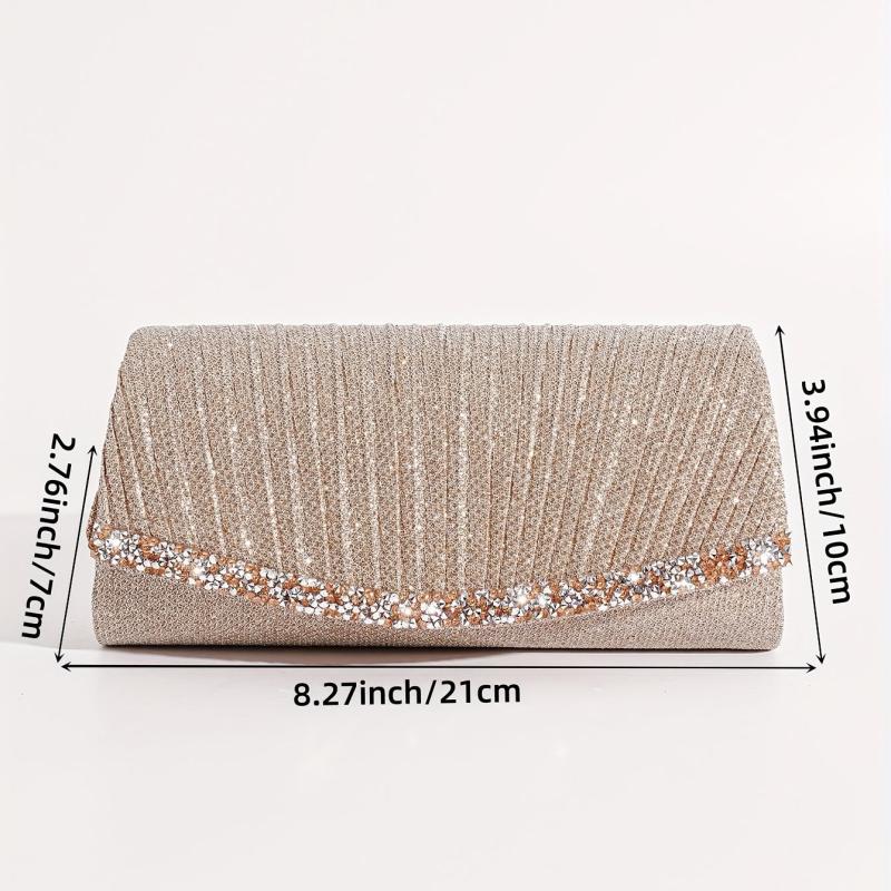 Ruched Rhinestone Decor Clutch Bag for Women