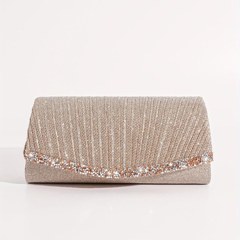 Ruched Rhinestone Decor Clutch Bag for Women