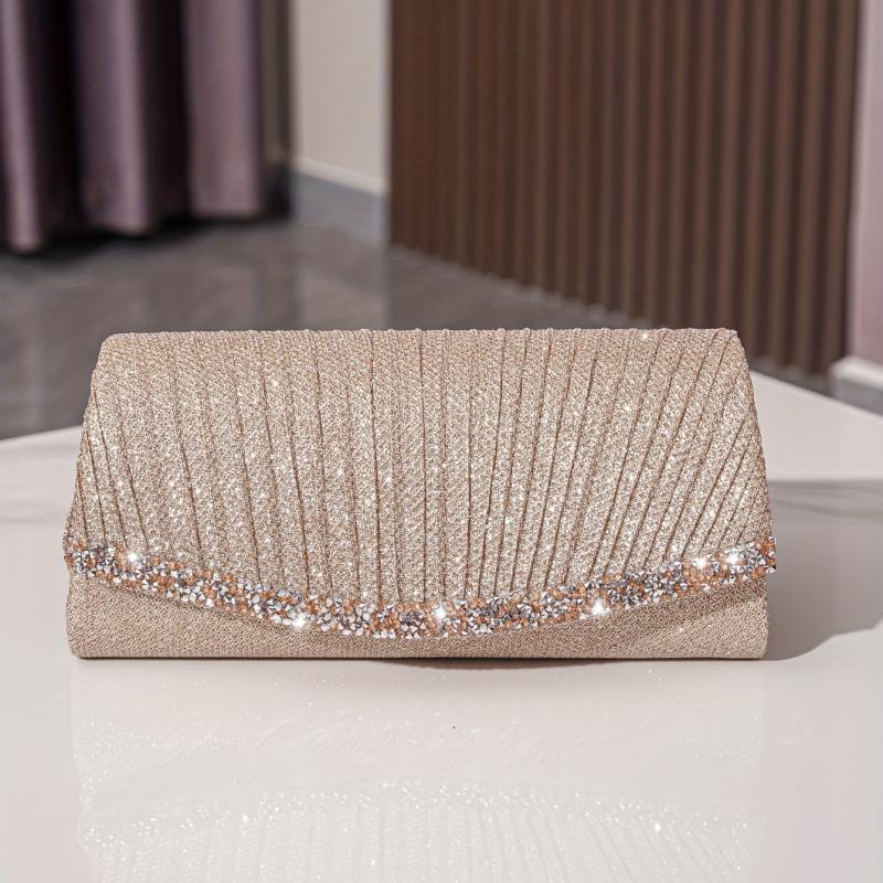 Ruched Rhinestone Decor Clutch Bag for Women
