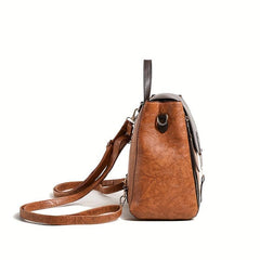 3pcs Vintage Flap Backpack Purse Set Women's PU Leather Travel School Bag