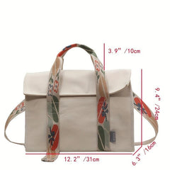 Floral Strap Tote Bag Top Handle Canvas Crossbody Bag