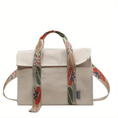 Floral Strap Tote Bag Top Handle Canvas Crossbody Bag