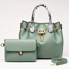 2Pcs Snakeskin Handle Satchel Bag Set With Crossbody Purse