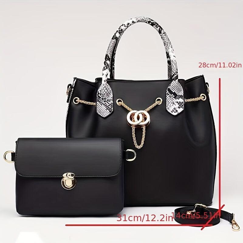 2Pcs Snakeskin Handle Satchel Bag Set With Crossbody Purse