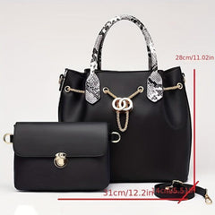 2Pcs Snakeskin Handle Satchel Bag Set With Crossbody Purse