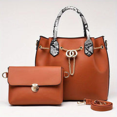 2Pcs Snakeskin Handle Satchel Bag Set With Crossbody Purse