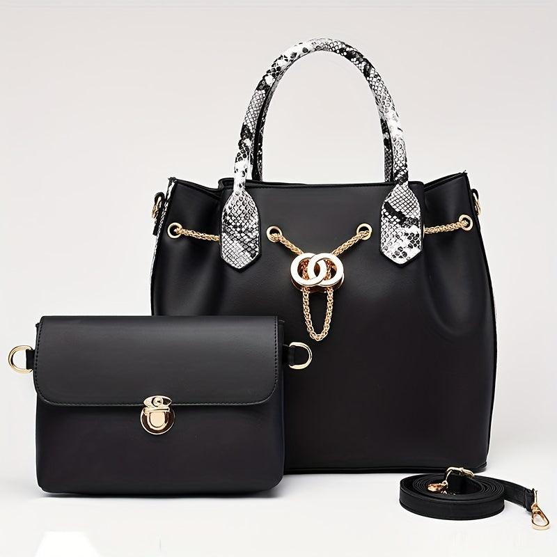 2Pcs Snakeskin Handle Satchel Bag Set With Crossbody Purse
