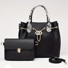 2Pcs Snakeskin Handle Satchel Bag Set With Crossbody Purse