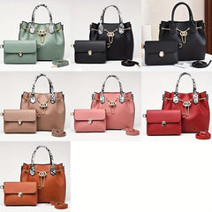 2Pcs Snakeskin Handle Satchel Bag Set With Crossbody Purse