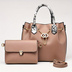 2Pcs Snakeskin Handle Satchel Bag Set With Crossbody Purse