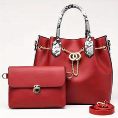 2Pcs Snakeskin Handle Satchel Bag Set With Crossbody Purse