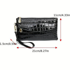 Crocodile Pattern Glossy Long Clutch Purse PU Leather Textured Wristlet Wallet