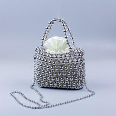Beaded Braided Bucket Bag Drawstring Handbag Classic Shoulder Purse