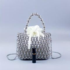 Beaded Braided Bucket Bag Drawstring Handbag Classic Shoulder Purse