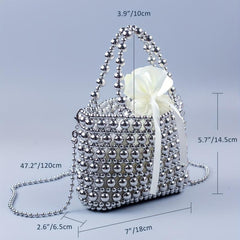 Beaded Braided Bucket Bag Drawstring Handbag Classic Shoulder Purse