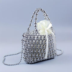 Beaded Braided Bucket Bag Drawstring Handbag Classic Shoulder Purse