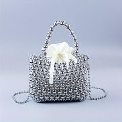 Beaded Braided Bucket Bag Drawstring Handbag Classic Shoulder Purse