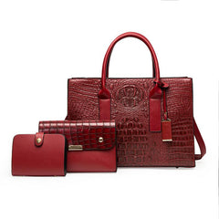 Crocodile Pattern Tote Bag Set Vintage Handbag Women's Shoulder Bag & Clutch