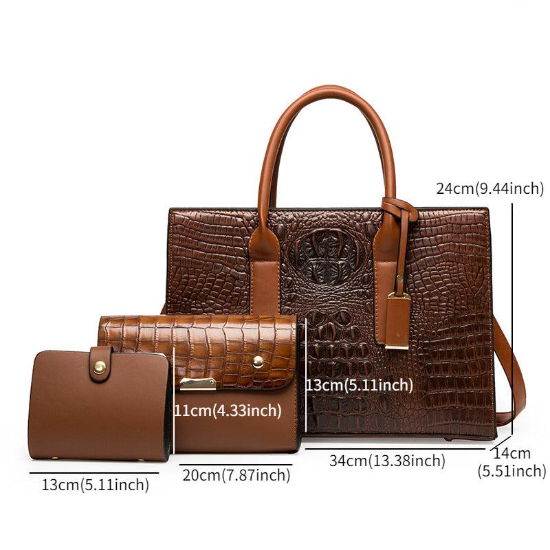 Crocodile Pattern Tote Bag Set Vintage Handbag Women's Shoulder Bag & Clutch