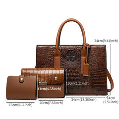 Crocodile Pattern Tote Bag Set Vintage Handbag Women's Shoulder Bag & Clutch